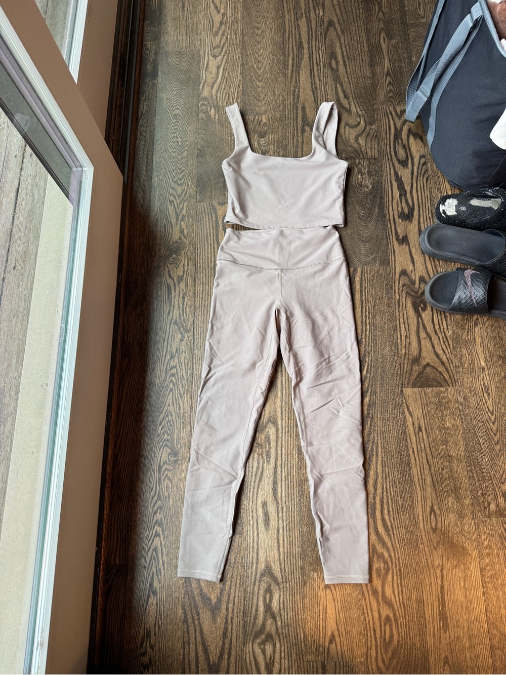 Abercrombie & Fitch Taupe High-Waist Leggings with Cropped Tank Set
